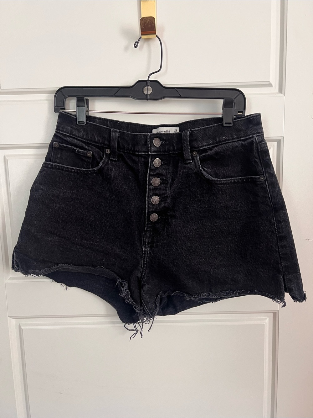 Abercrombie & Fitch Black The Mom High Rise Button-Front Denim Shorts Curve Love